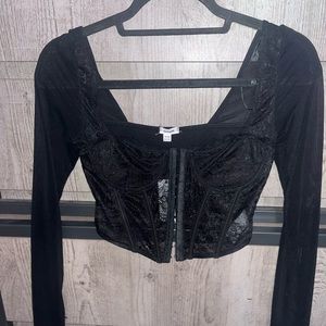 Garage lace corset top with mesh sleeves